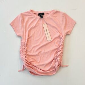 NWT Aqua Pink Side-Ruched Short Sleeve Top